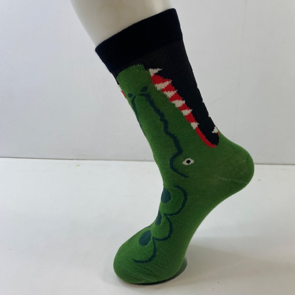 Mens Crew Socks Set 1 Alligator Print Green Black White Pink